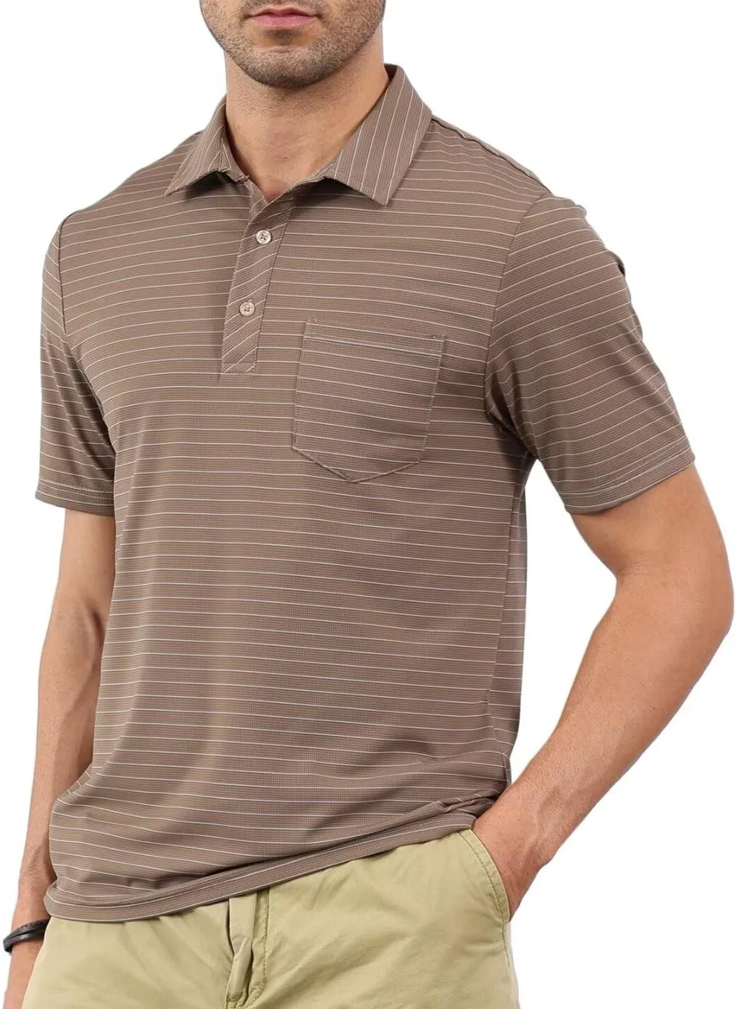 Pdbokew Men's Polo Shirts Short Sleeve Striped Golf Polo Shirt with Pocket