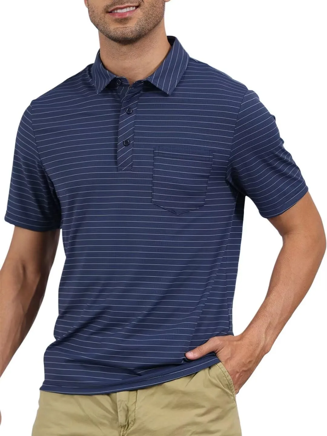 Pdbokew Men's Polo Shirts Short Sleeve Striped Golf Polo Shirt with Pocket