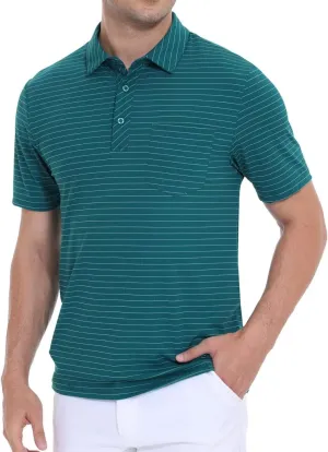 Pdbokew Men's Polo Shirts Short Sleeve Striped Golf Polo Shirt with Pocket