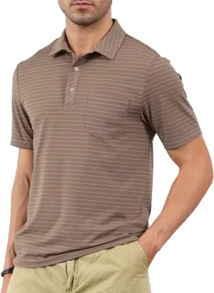 Pdbokew Men's Polo Shirts Short Sleeve Striped Golf Polo Shirt with Pocket