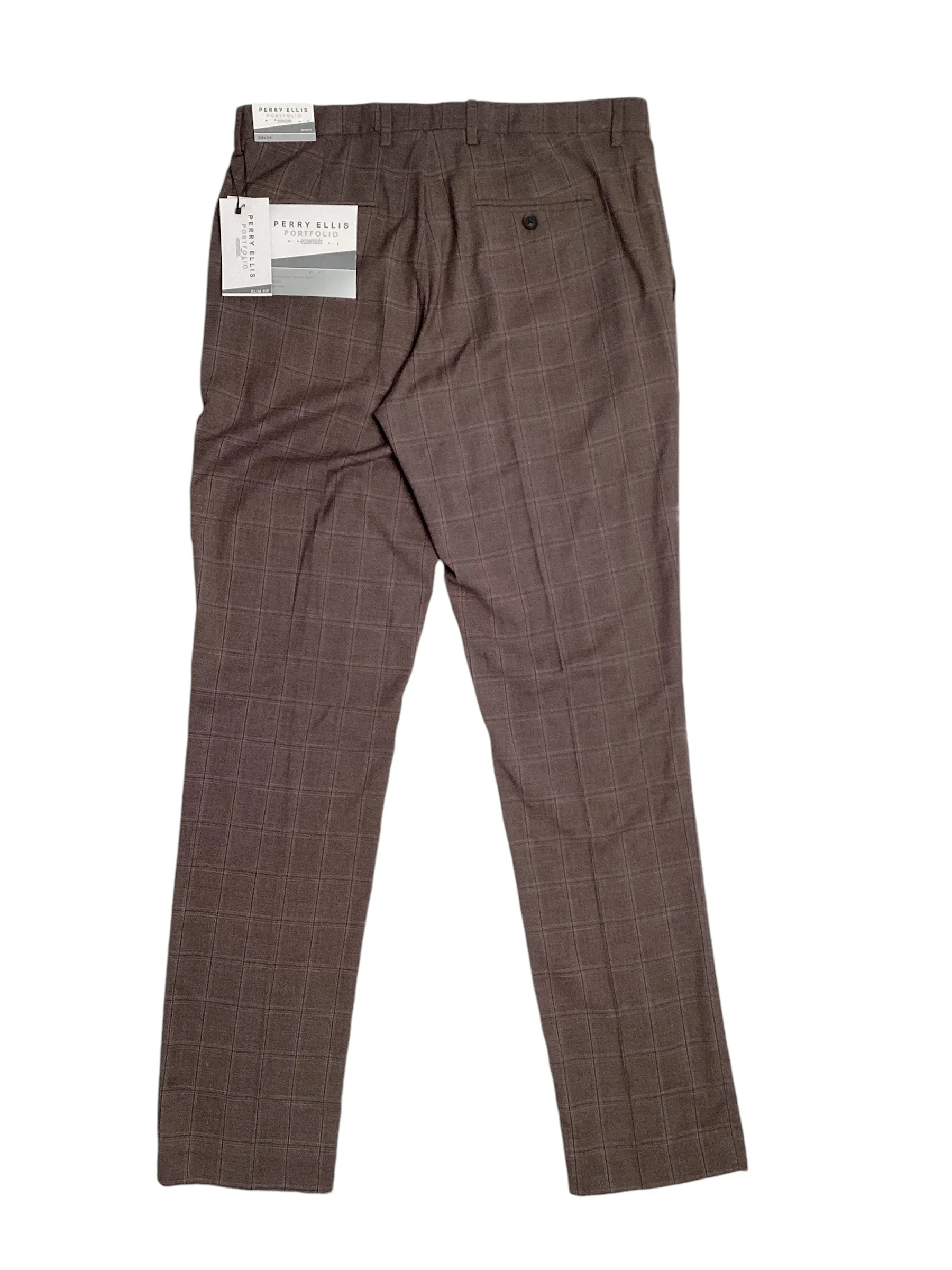 Perry Ellis Portfolio Men's Slim Fit Stretch Dress Pants Brown 30 x 32