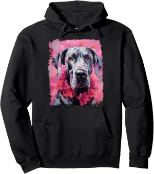 Pet Dog Face Vintage Great Dane Pink Graphic Pullover Hoodie