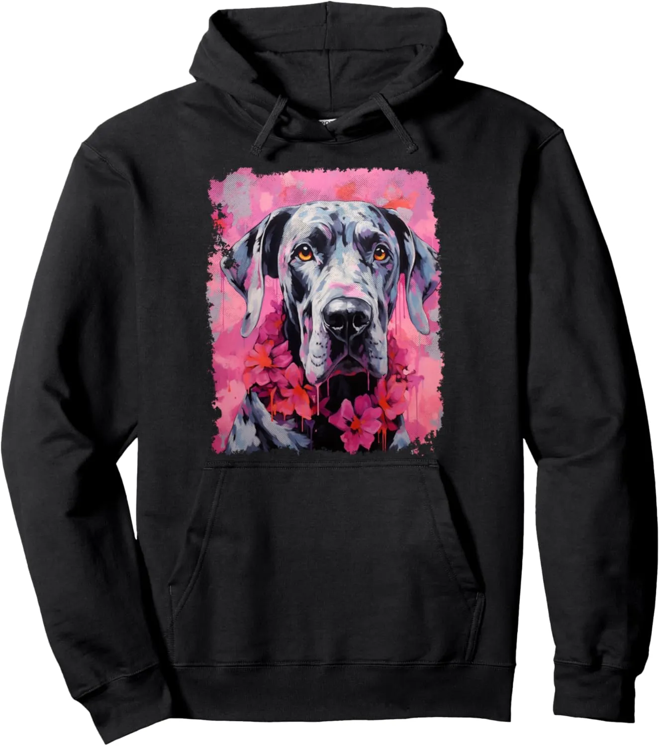 Pet Dog Face Vintage Great Dane Pink Graphic Pullover Hoodie