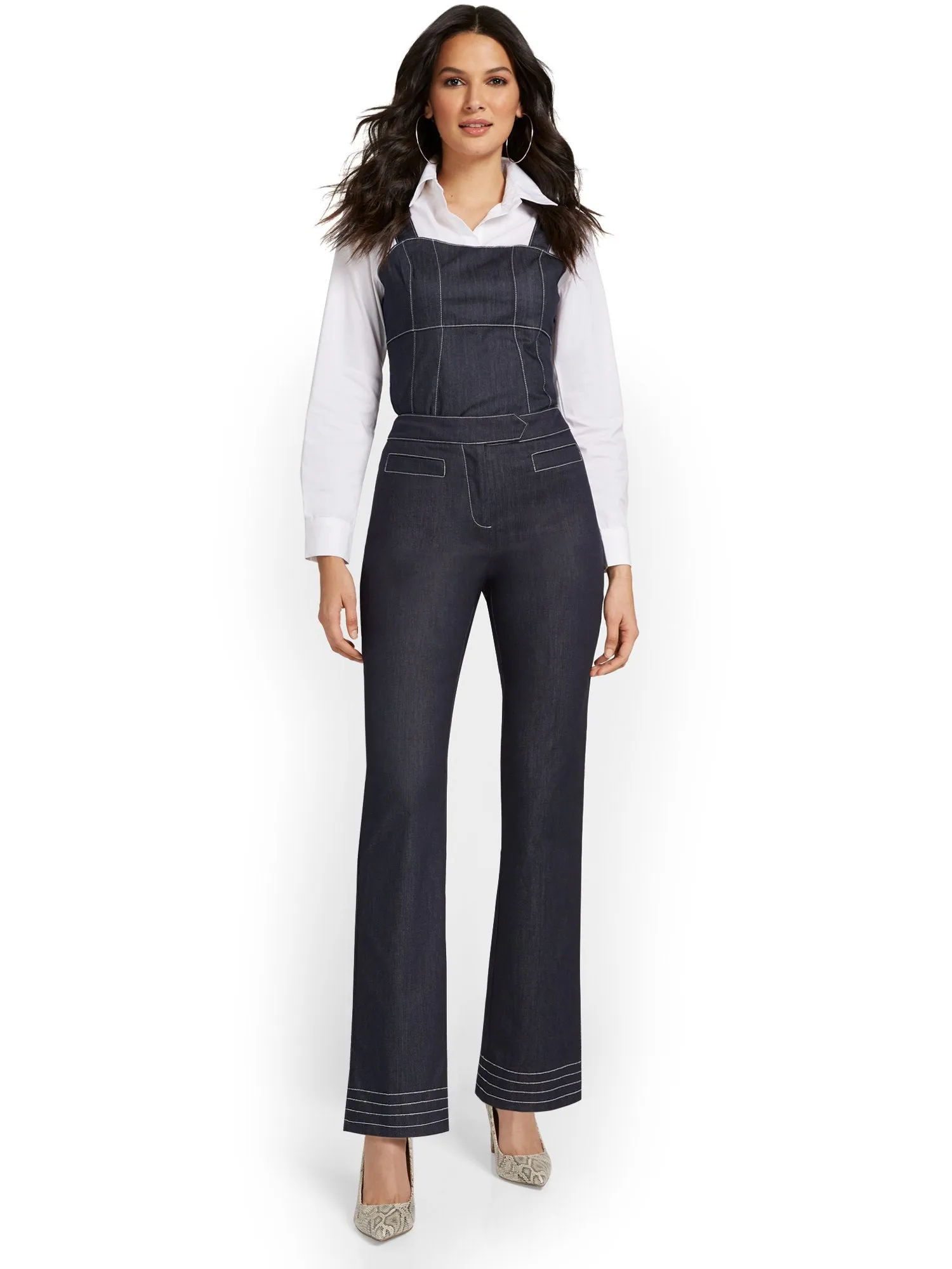 Petite Denim Topstitch Straight-Leg Pant