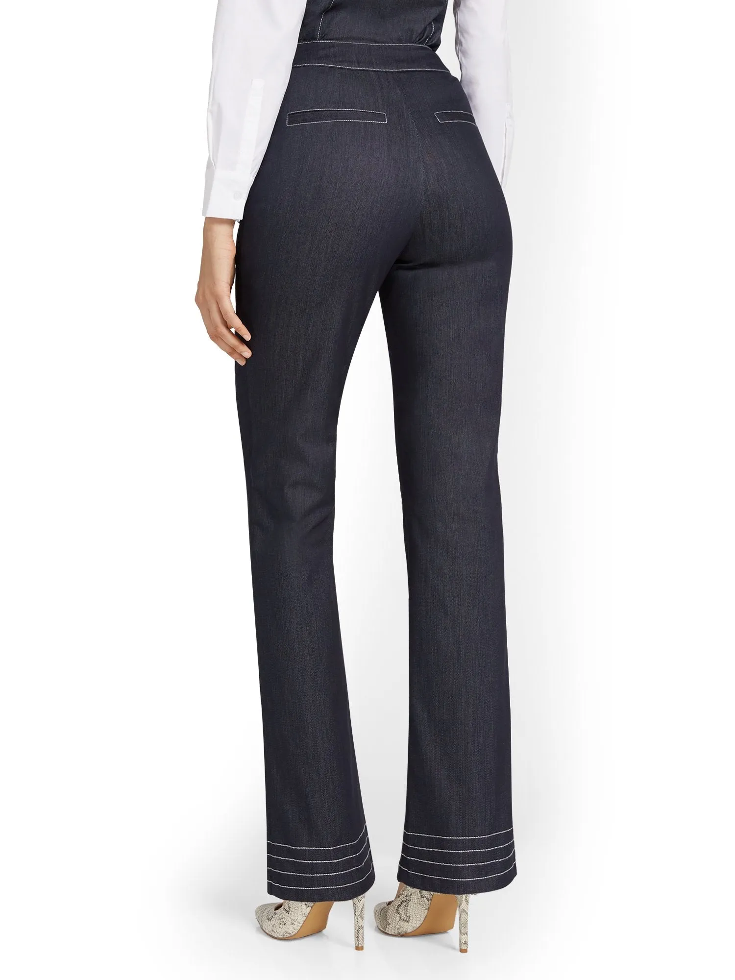 Petite Denim Topstitch Straight-Leg Pant