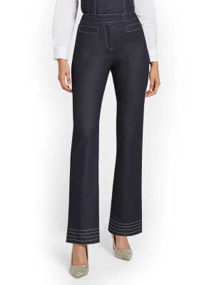 Petite Denim Topstitch Straight-Leg Pant