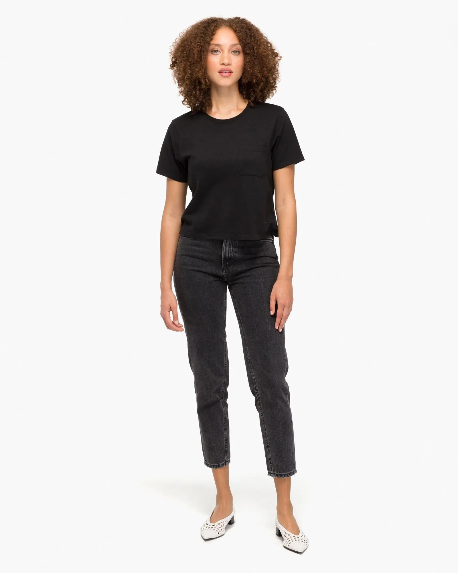 Pima Boxy Crop Tee (Black)