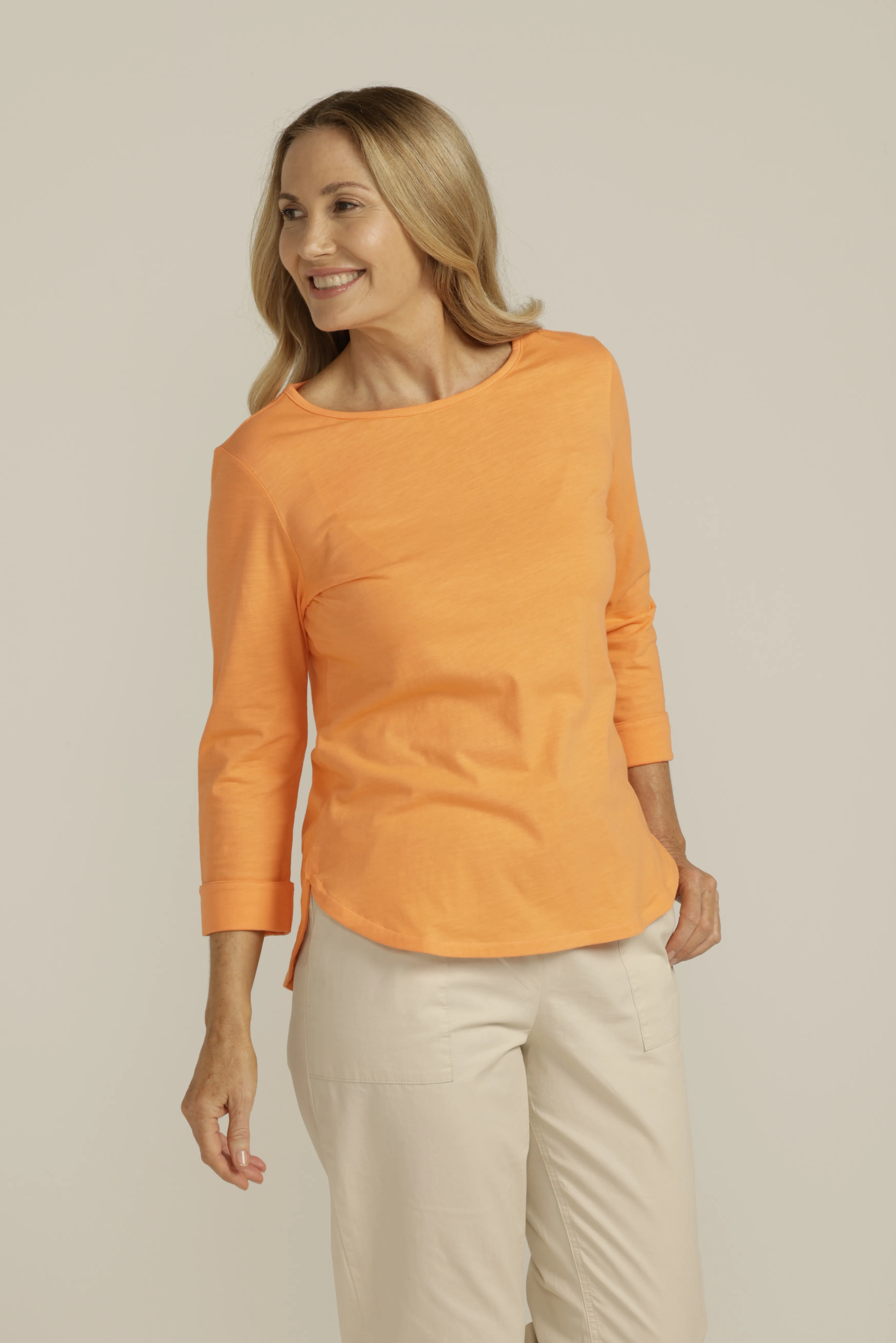 Pima Cotton Crew Neck 3/4 Sleeve Tee Orange
