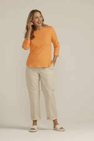 Pima Cotton Crew Neck 3/4 Sleeve Tee Orange