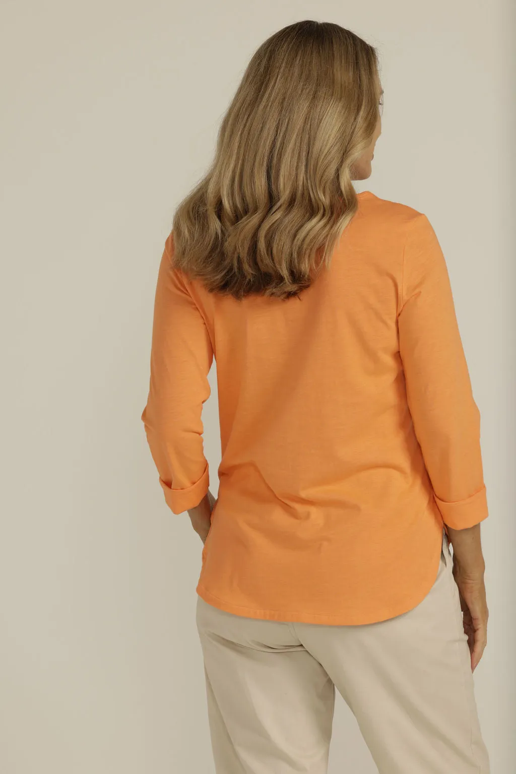 Pima Cotton Crew Neck 3/4 Sleeve Tee Orange