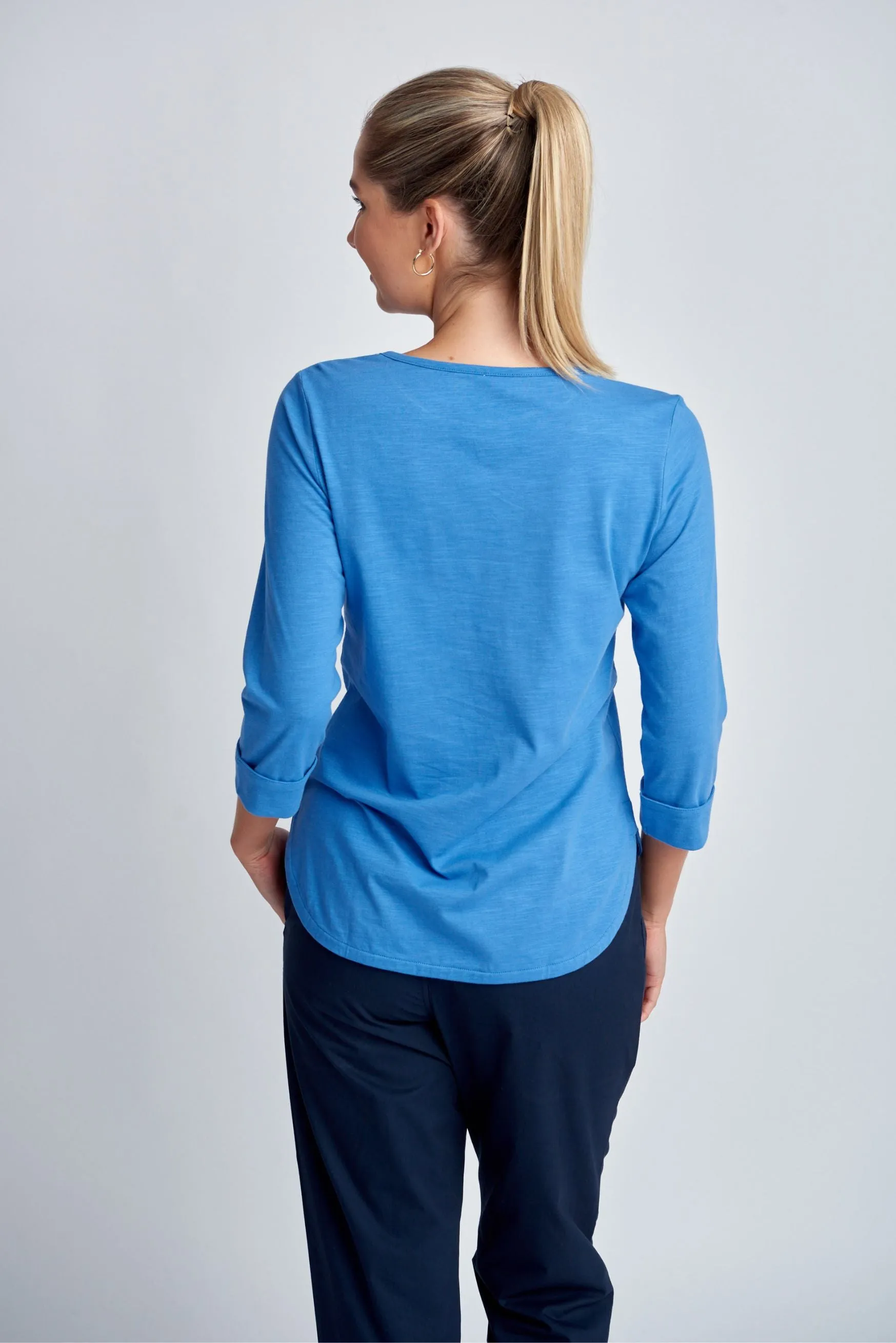Pima Cotton Crew Neck 3/4 Sleeve Tee Regatta Blue