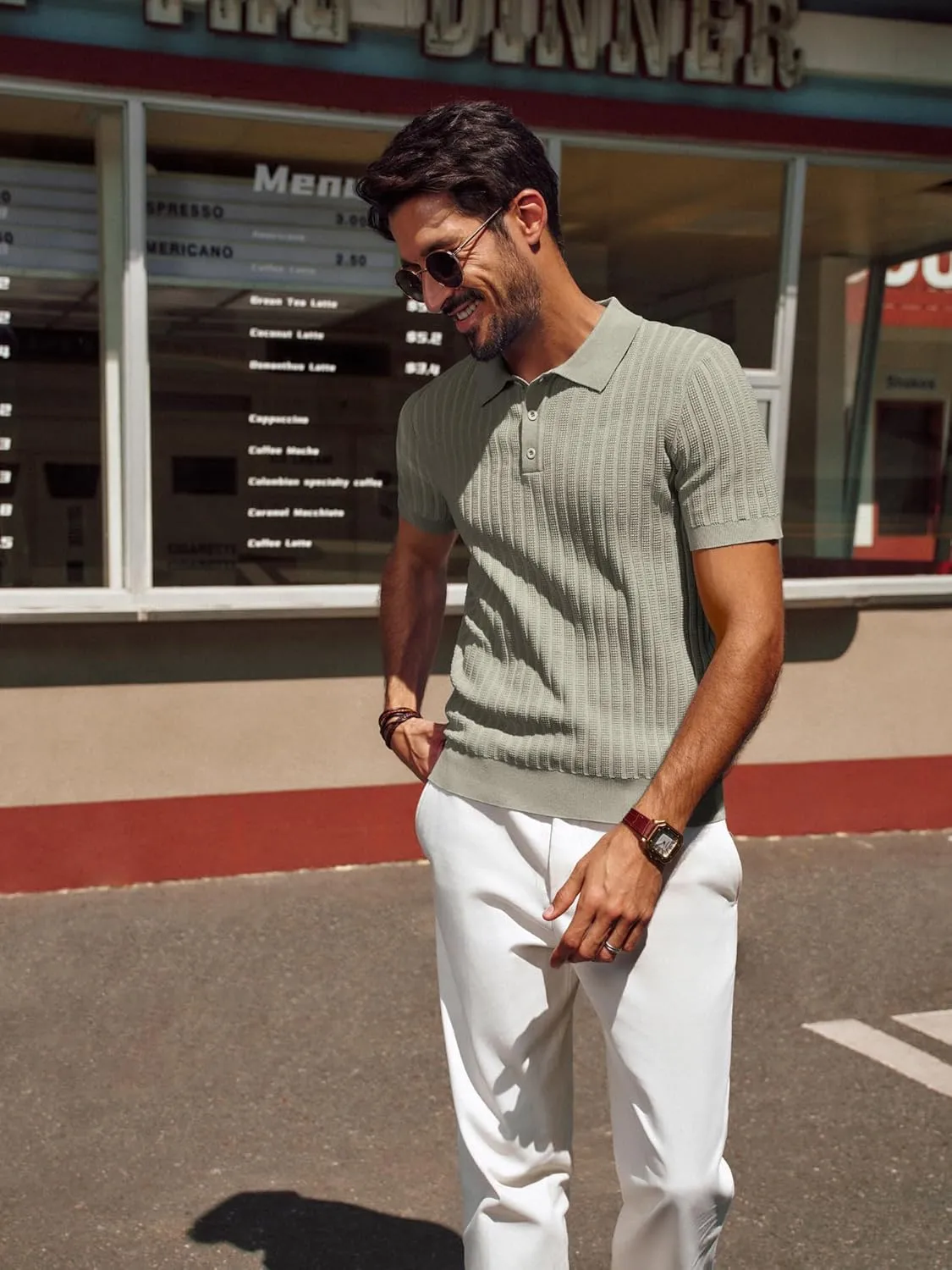 PJ PAUL JONES Mens Knit Polo Shirt Short Sleeve Textured Polo Shirts Casual Summer Collared Polo T Shirt