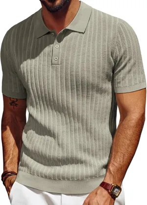 PJ PAUL JONES Mens Knit Polo Shirt Short Sleeve Textured Polo Shirts Casual Summer Collared Polo T Shirt