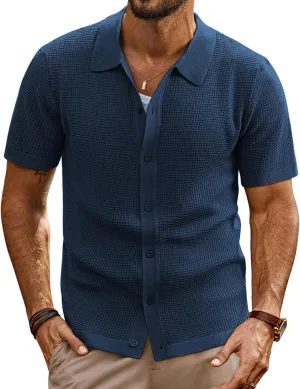 PJ PAUL JONES Mens Polo Shirts Casual Textured Knittd Shirts Lightweight Breathable Polo Shirt