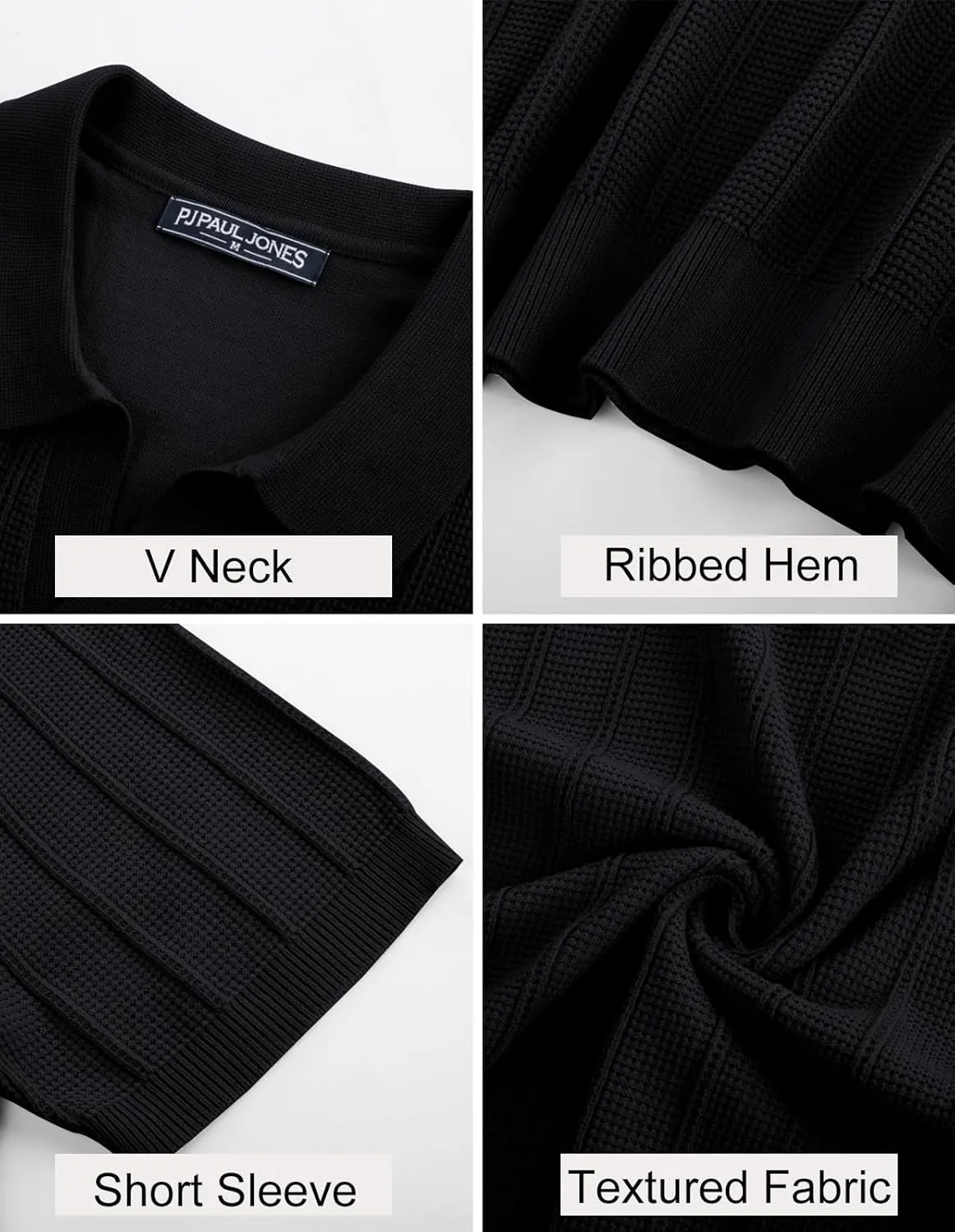 PJ PAUL JONES Mens Polo Shirts V-Neck Knit Polo Textured Summer Shirts