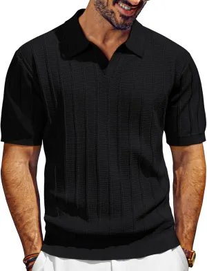 PJ PAUL JONES Mens Polo Shirts V-Neck Knit Polo Textured Summer Shirts