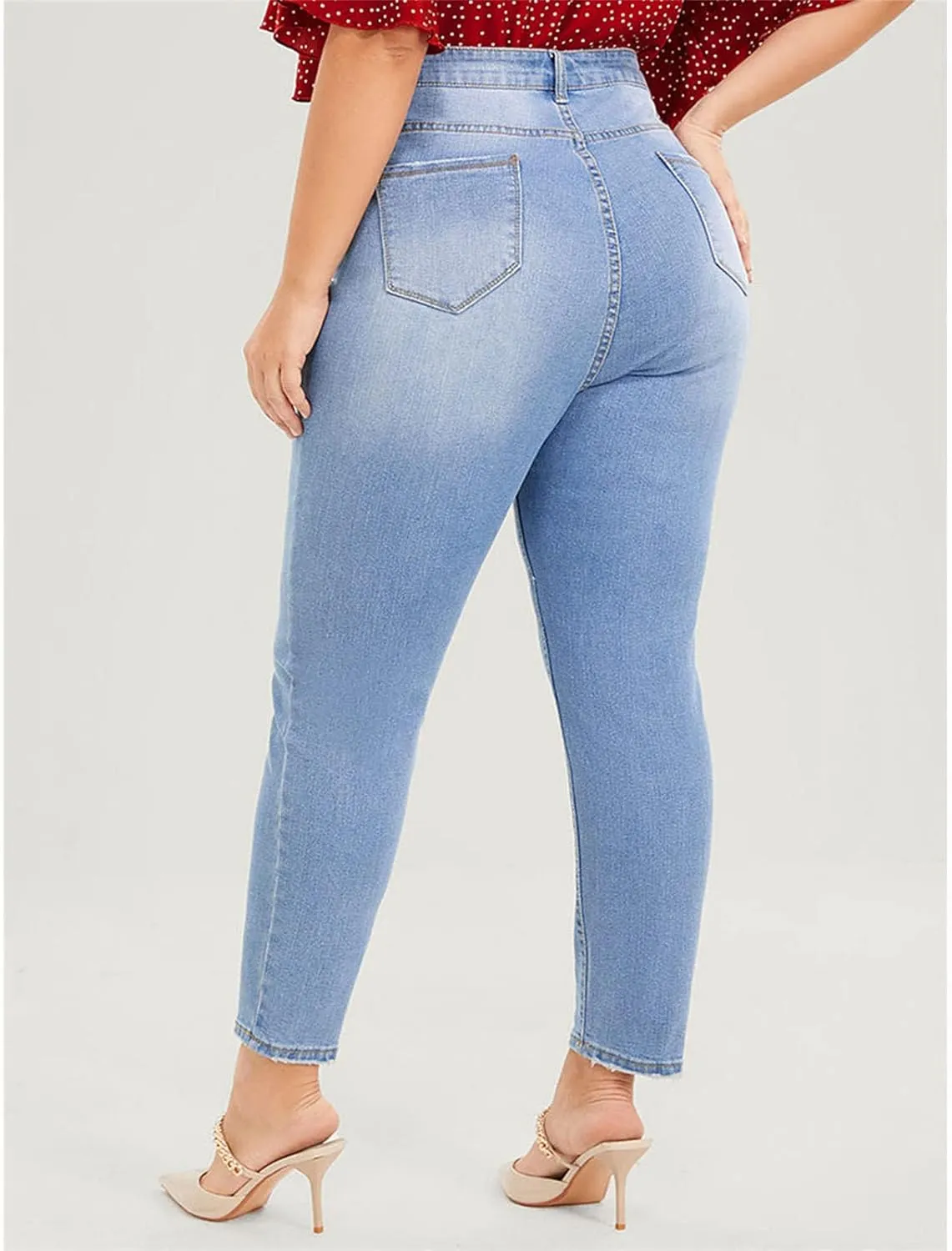 Plus Size Women's Skinny Jeans High Rise Stretch Pencil Jeans Mom Jeans Full Length Wash Jeans