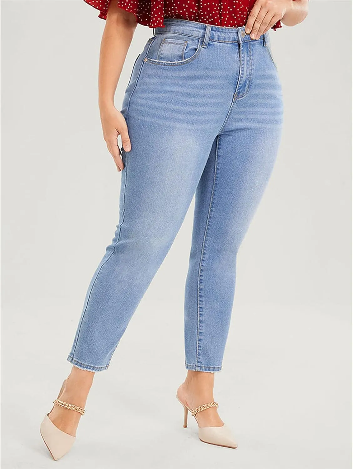 Plus Size Women's Skinny Jeans High Rise Stretch Pencil Jeans Mom Jeans Full Length Wash Jeans
