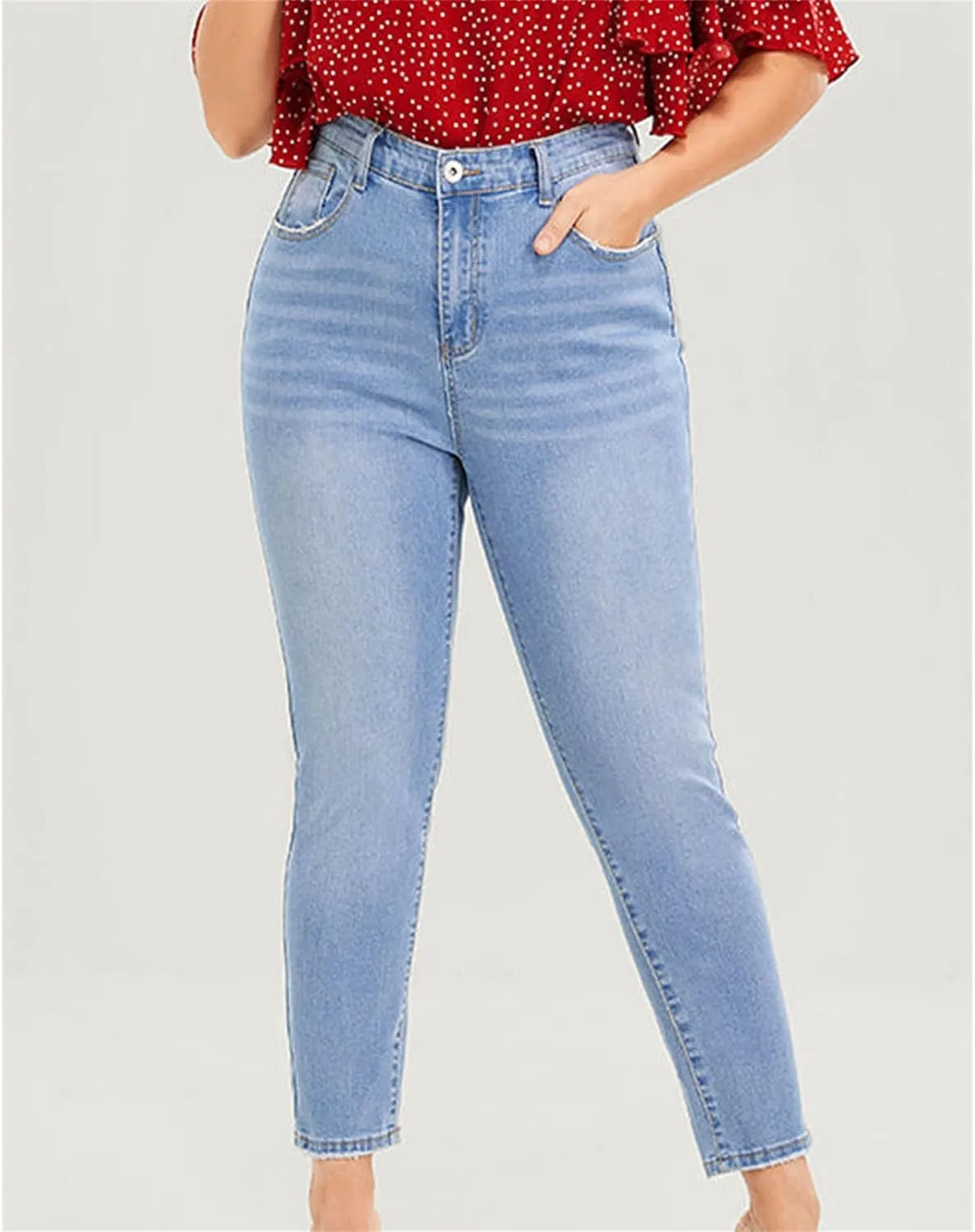 Plus Size Women's Skinny Jeans High Rise Stretch Pencil Jeans Mom Jeans Full Length Wash Jeans