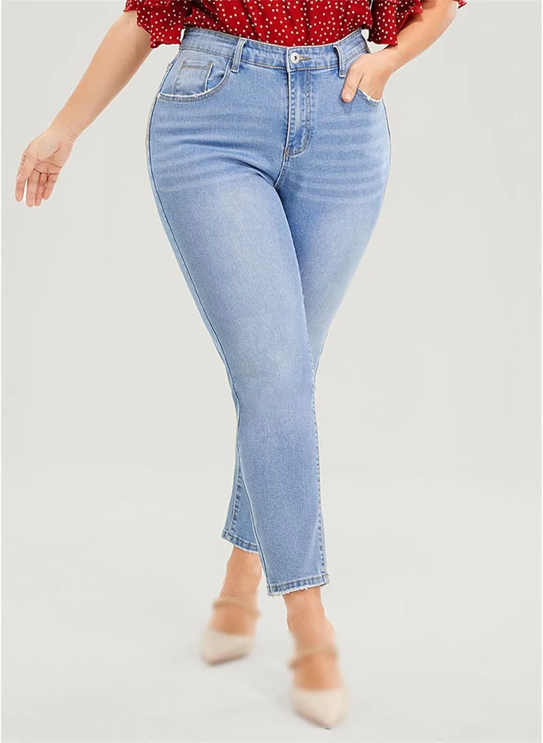 Plus Size Women's Skinny Jeans High Rise Stretch Pencil Jeans Mom Jeans Full Length Wash Jeans
