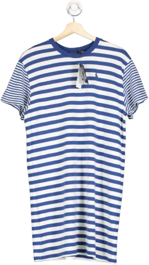 Polo Ralph Lauren Blue Striped Embroidered Polo Pony Logo T-Shirt Dress Uk XS
