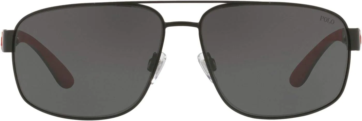 POLO RALPH LAUREN PH 3112 903887 Matte Black Metal Aviator Sunglasses Grey Lens