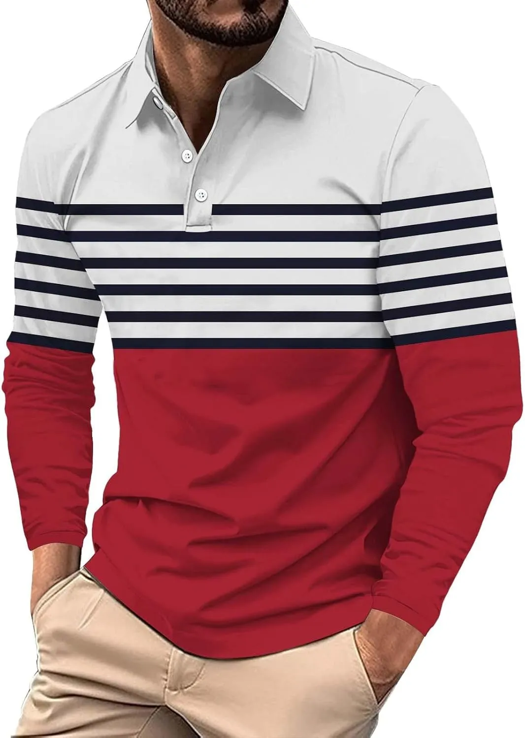 Polo Shirts for Men Cotton Business Fashion Printing Long Sleeve Lapel Zipper Pocket Mens Flannel Shirts Long