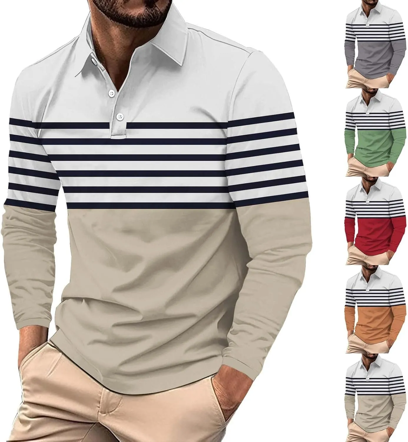 Polo Shirts for Men Cotton Business Fashion Printing Long Sleeve Lapel Zipper Pocket Mens Flannel Shirts Long