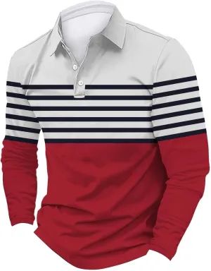 Polo Shirts for Men Cotton Business Fashion Printing Long Sleeve Lapel Zipper Pocket Mens Flannel Shirts Long