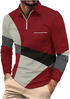Polo Shirts for Men Cotton Business Fashion Printing Long Sleeve Lapel Zipper Pocket Mens Flannel Shirts Long