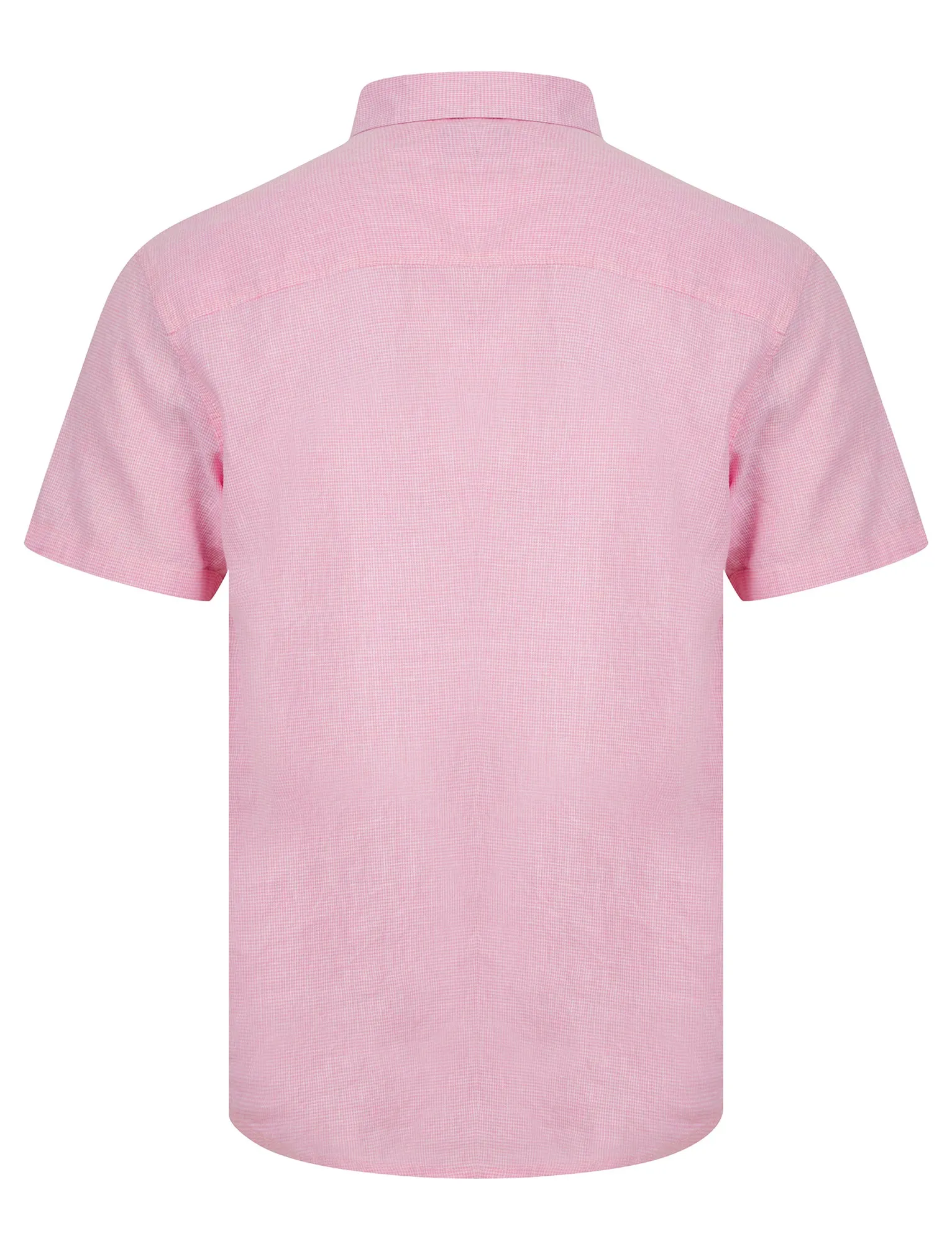 Portree Gingham Check Short Sleeve Cotton Linen Blend Shirt in Bonbon Pink - Kensington Eastside
