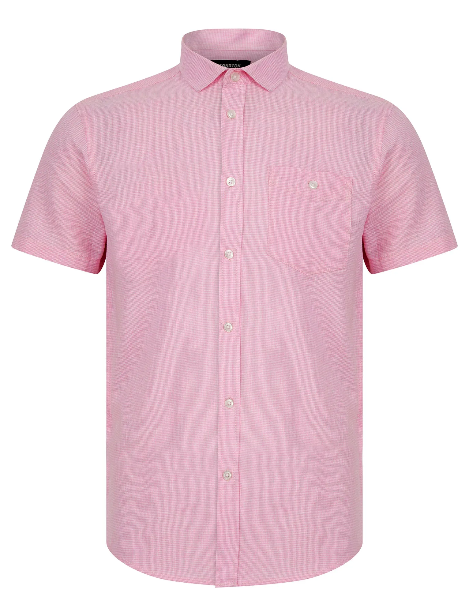 Portree Gingham Check Short Sleeve Cotton Linen Blend Shirt in Bonbon Pink - Kensington Eastside