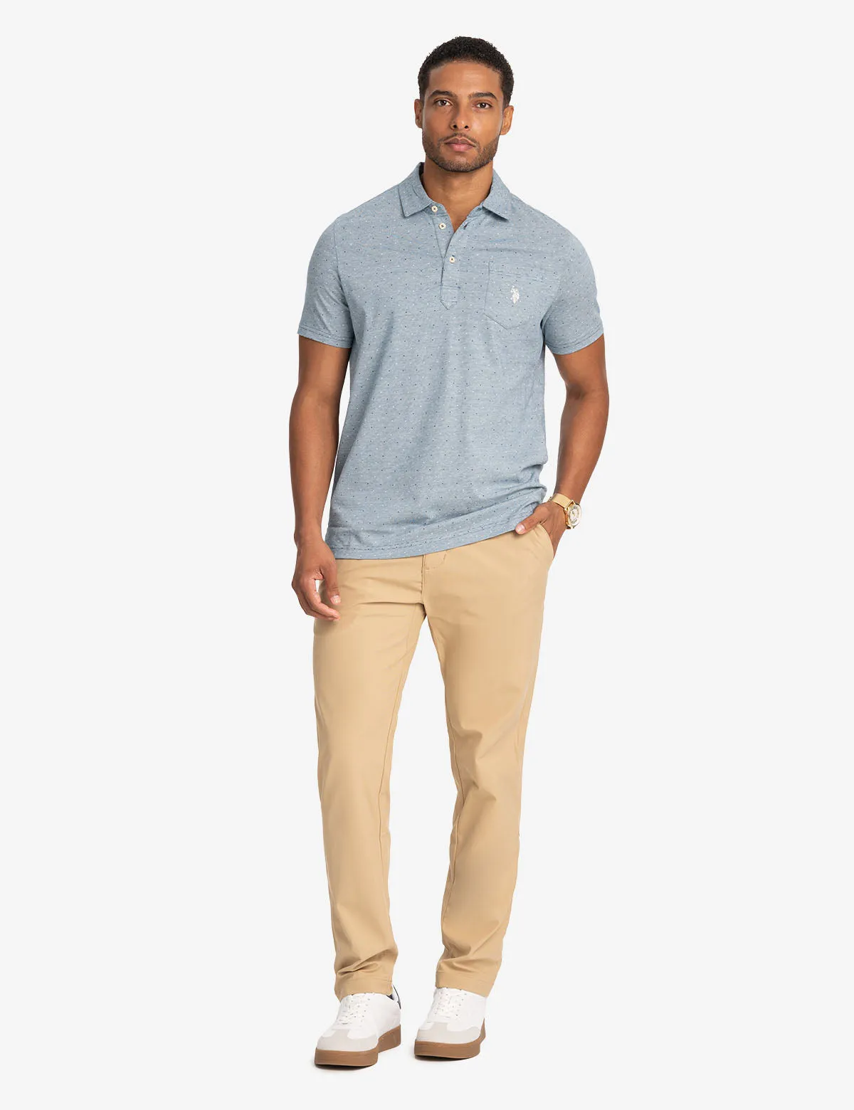 PRINTED END-ON-END STRIPED POLO SHIRT