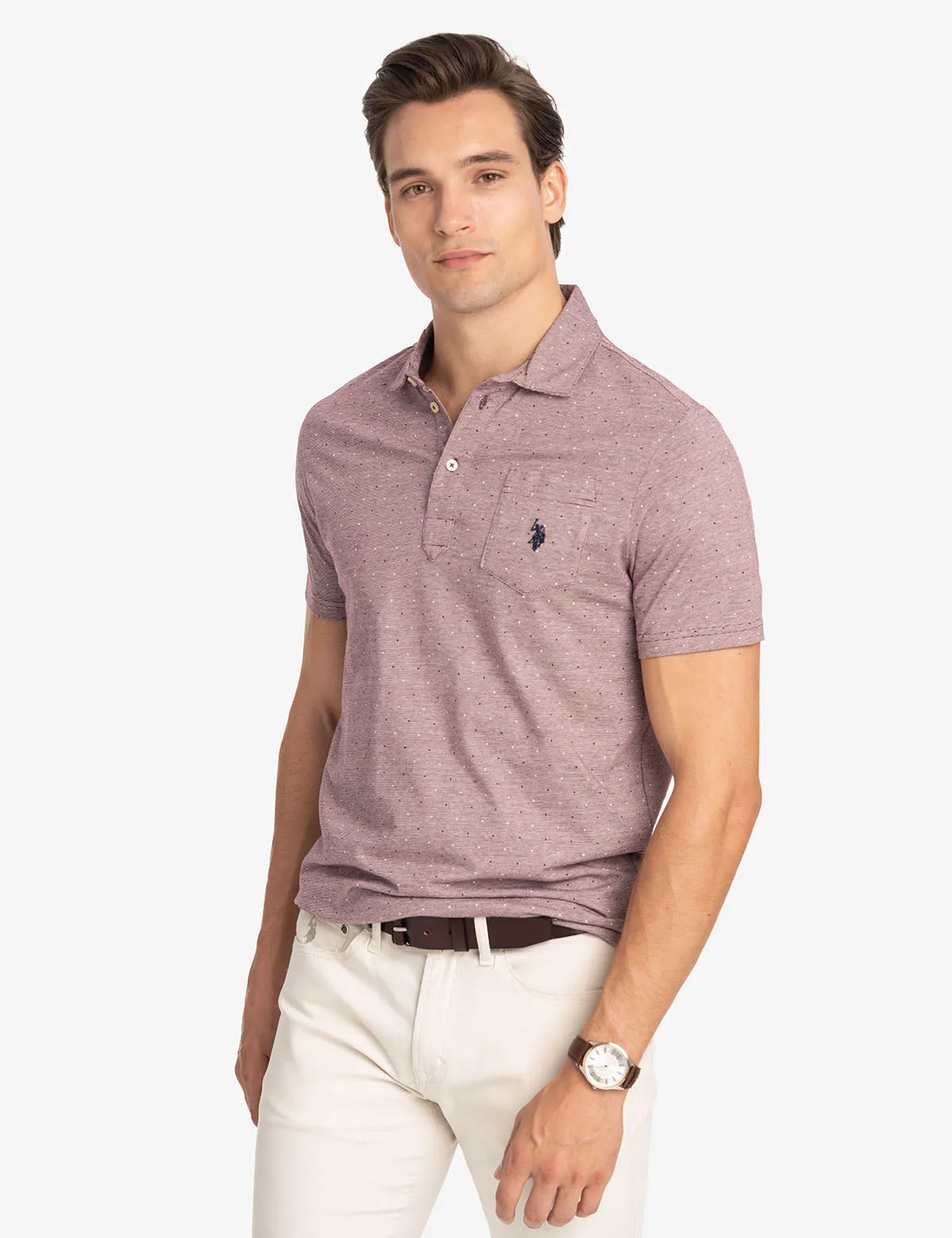 PRINTED END-ON-END STRIPED POLO SHIRT
