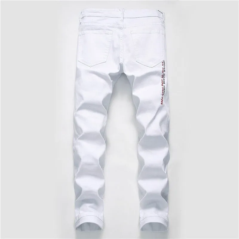 Printed Ripped White Skinny Jeans