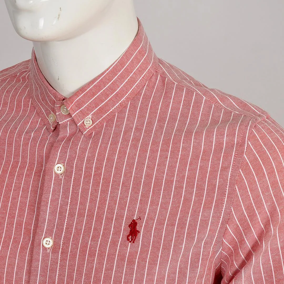 PRL Custom Fit Long Sleeve Striped Cotton Shirt- Pink