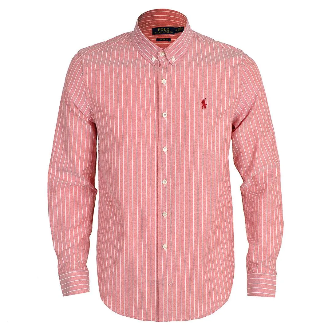 PRL Custom Fit Long Sleeve Striped Cotton Shirt- Pink