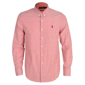 PRL Custom Fit Long Sleeve Striped Cotton Shirt- Pink