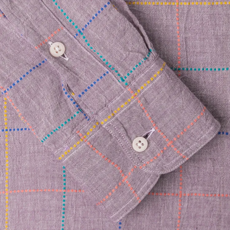 Purple Cotton/Linen Sashiko Plaid