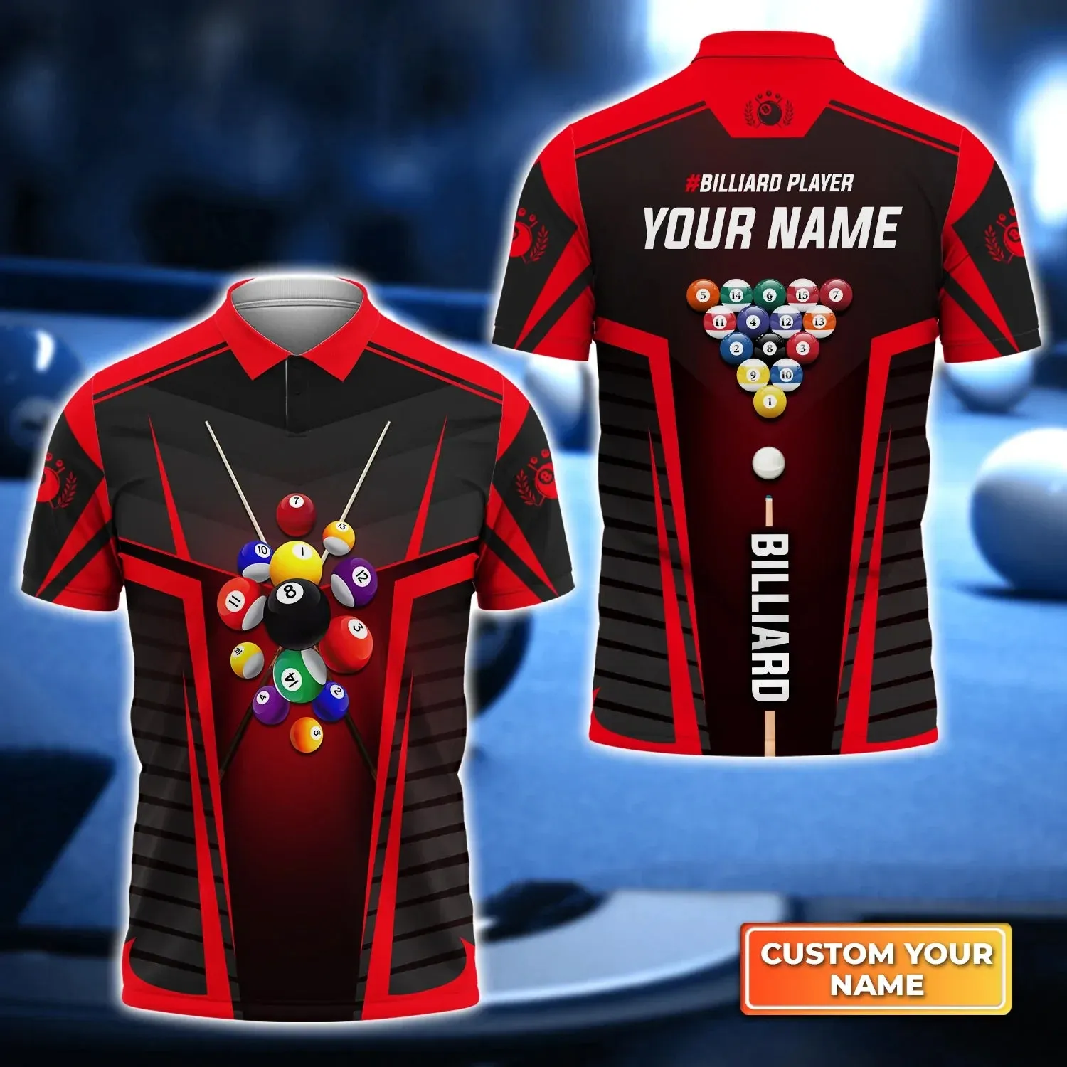 Q's Team Billiards 8 Balls Paint Splash 3D Polo Shirt, Billiards Shirt, Pool Player Shirt, Gift For Billiard Players