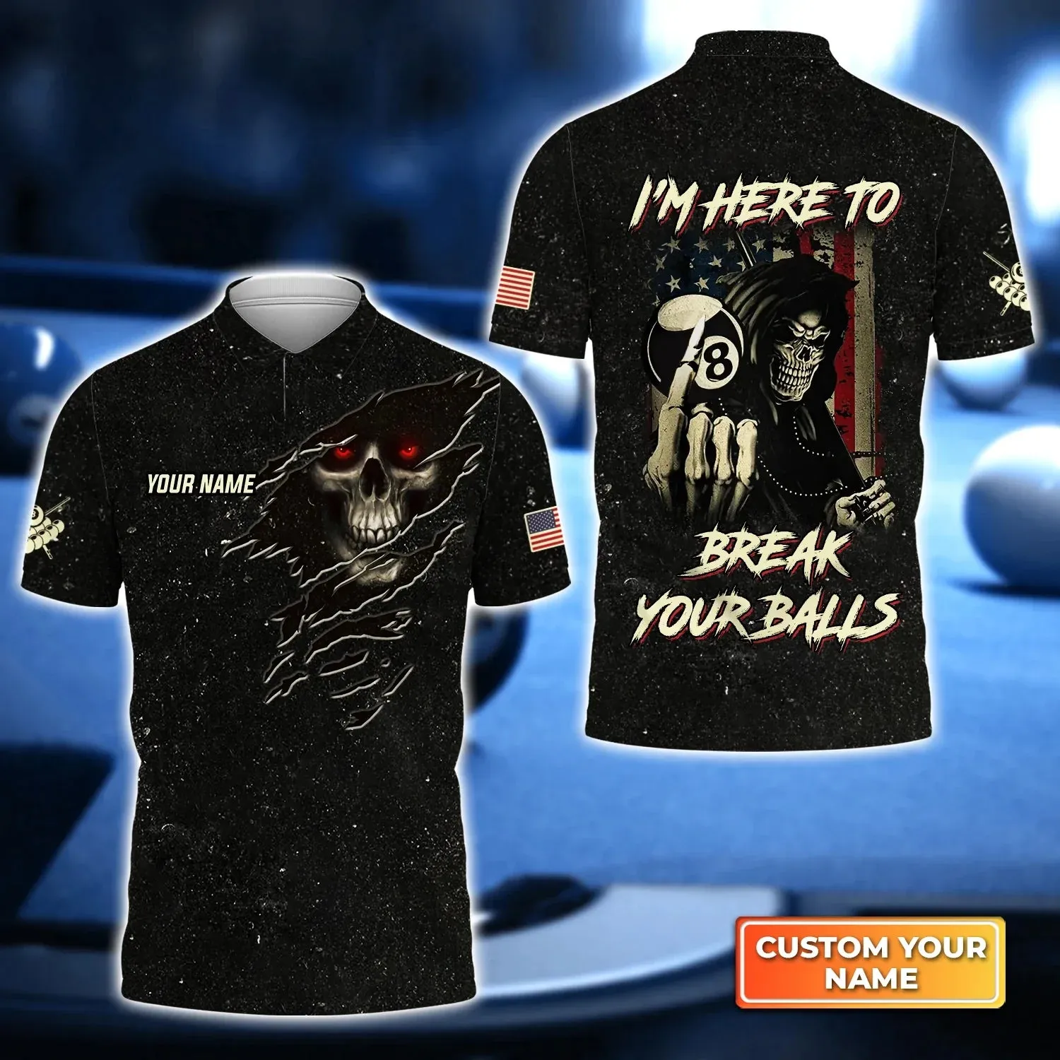 Q's Team Billiards 8 Balls Paint Splash 3D Polo Shirt, Billiards Shirt, Pool Player Shirt, Gift For Billiard Players