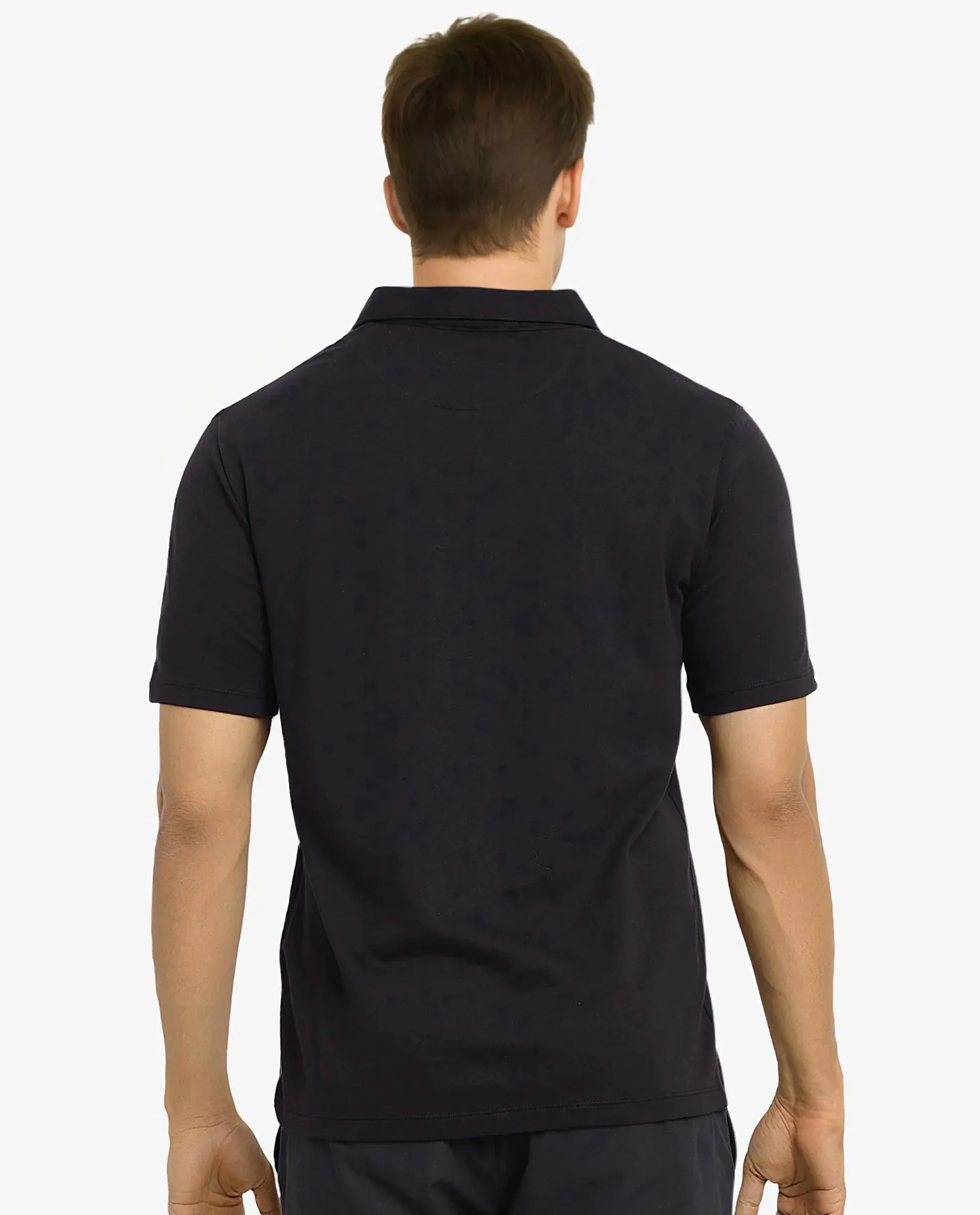 Rare Rabbit Men Lov Black Cotton Fabric Short Sleeve I love You Embroidered Regular Collar Plain Polo