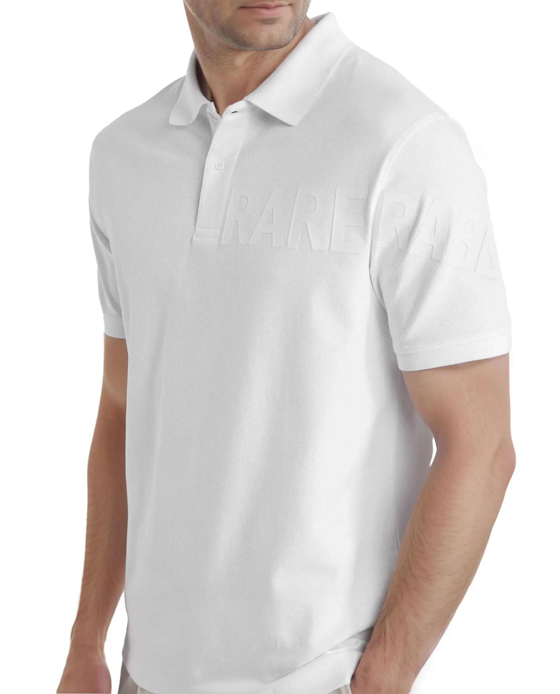 Rare Rabbit Men Taro White Cotton Blend Short Sleeve Regular Fit Regular Collared Plain Polo