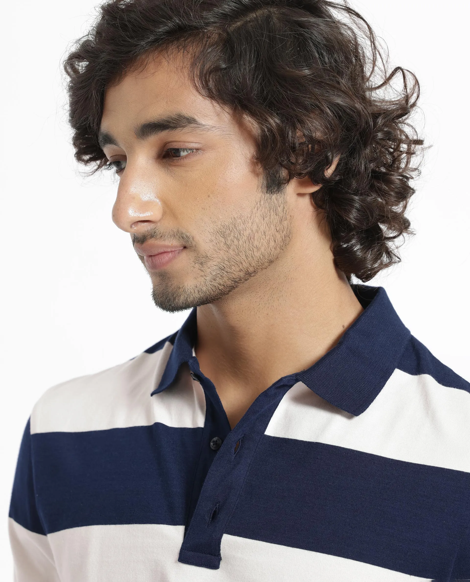 Rare Rabbit Men's Karen Light Pink Collared Neck Full Sleeves Striped Polo T-Shirt