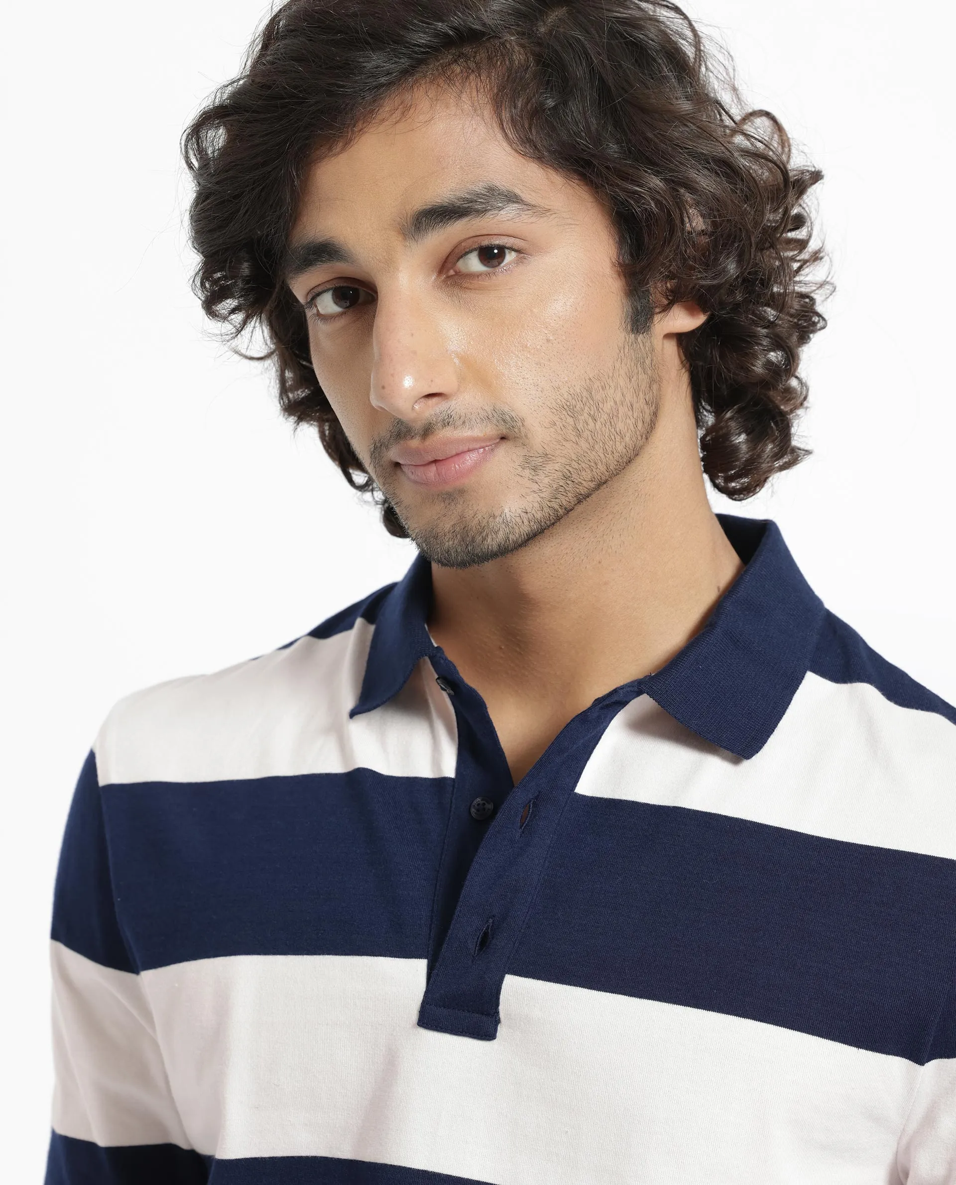 Rare Rabbit Men's Karen Light Pink Collared Neck Full Sleeves Striped Polo T-Shirt