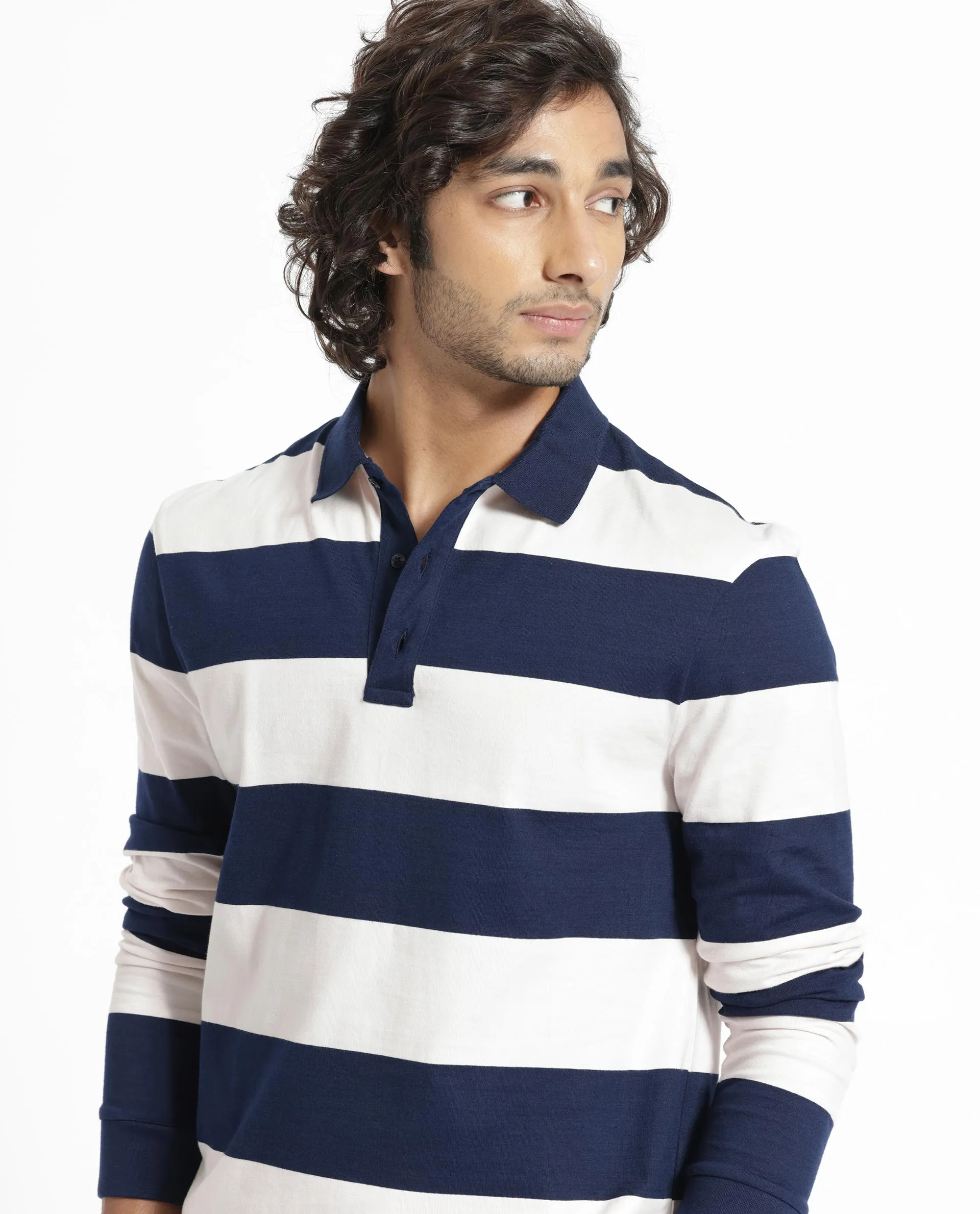 Rare Rabbit Men's Karen Light Pink Collared Neck Full Sleeves Striped Polo T-Shirt