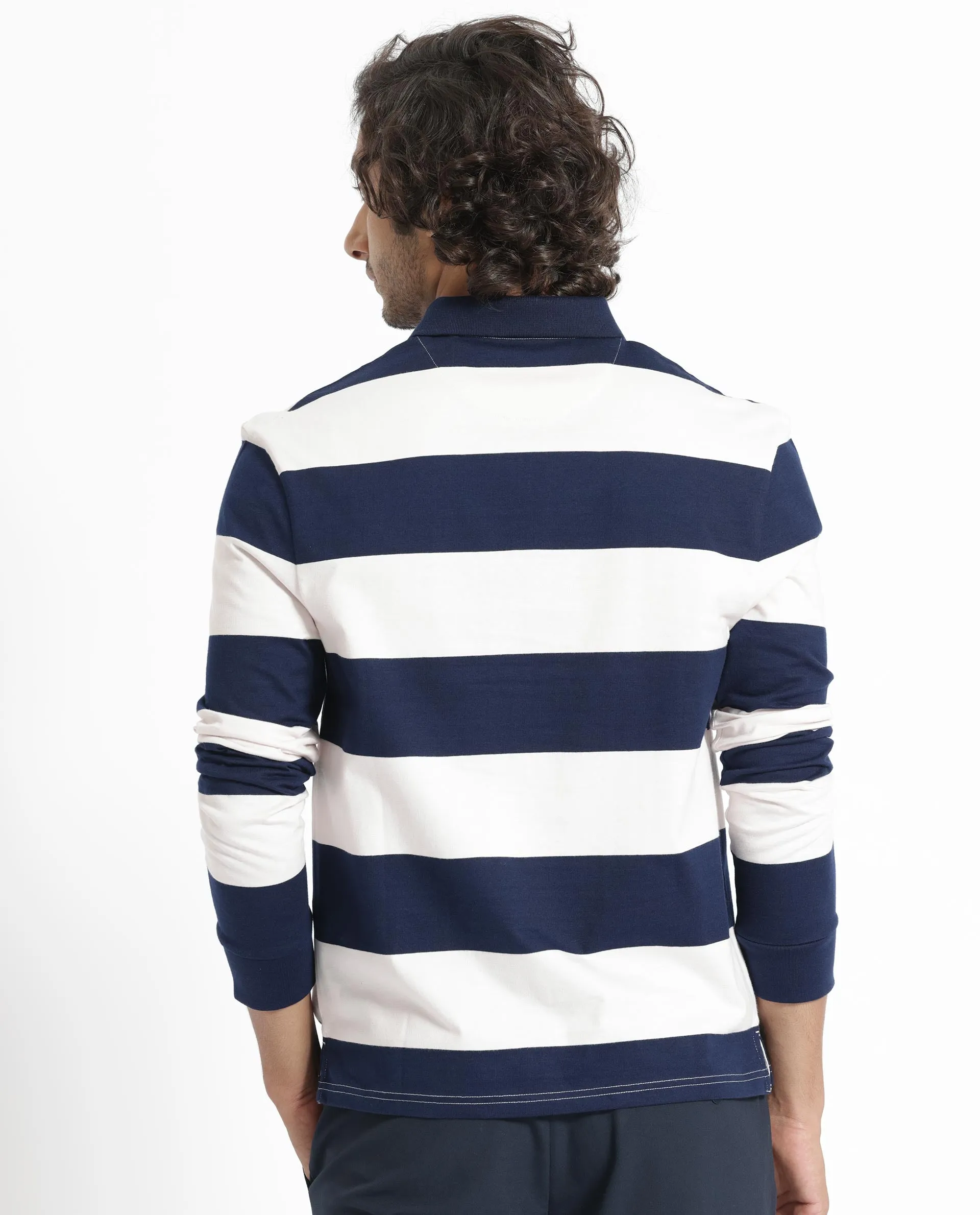 Rare Rabbit Men's Karen Light Pink Collared Neck Full Sleeves Striped Polo T-Shirt