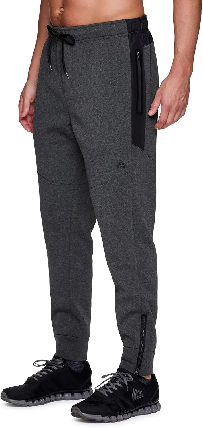 RBX Fleece Joggers for Men, Men's Fleece Sweatpants with Bonded Zipper Pockets, Cotton Blend Fleece Jogger Pants