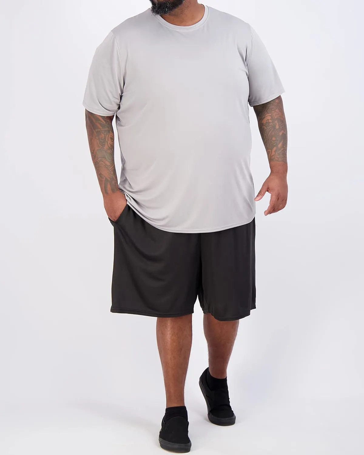 Real Essentials 3 Pack: Men’s Big & Tall Tech Stretch Long-Sleeve & Short-Sleeve Dry-Fit T-Shirt (3XT-5XT)