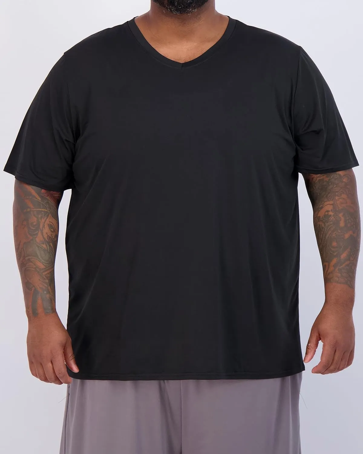 Real Essentials 3 Pack: Mens Big & Tall V-Neck Short-Sleeve Tech Stretch Dry-Fit T-Shirt (3X Tall-5X Tall)